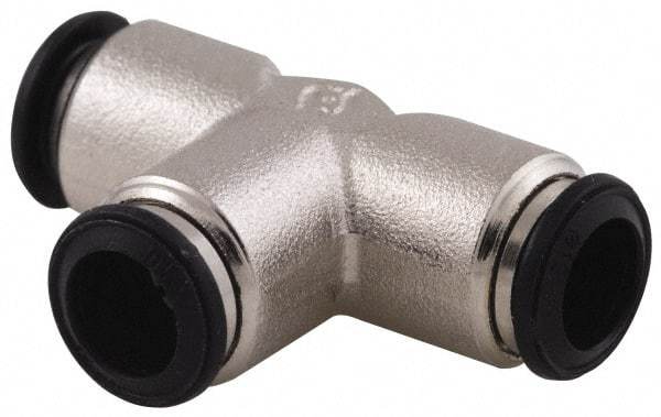 Alpha Technologies - 14mm Outside Diam, Nickel Plated Brass Push-to-Connect Tube Union Tee - 250 Max psi, Tube to Tube Connection, Buna O-Ring - Exact Tool & Supply
