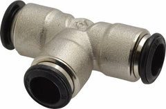 Alpha Technologies - 10mm Outside Diam, Nickel Plated Brass Push-to-Connect Tube Union Tee - 250 Max psi, Tube to Tube Connection, Buna O-Ring - Exact Tool & Supply