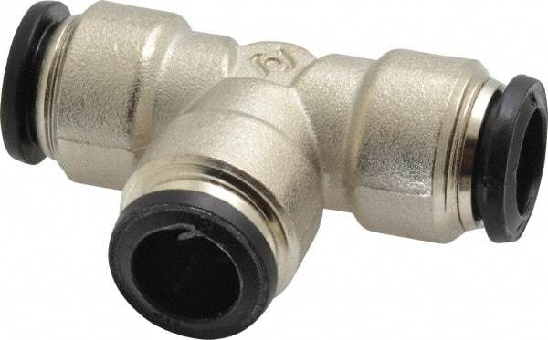 Alpha Technologies - 12mm Outside Diam, Nickel Plated Brass Push-to-Connect Tube Union Tee - 250 Max psi, Tube to Tube Connection, Buna O-Ring - Exact Tool & Supply