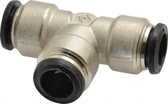 Alpha Technologies - 12mm Outside Diam, Nickel Plated Brass Push-to-Connect Tube Union Tee - 250 Max psi, Tube to Tube Connection, Buna O-Ring - Exact Tool & Supply
