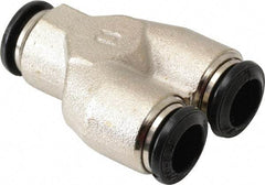 Alpha Technologies - 8mm Outside Diam, Nickel Plated Brass Push-to-Connect Tube Union Y - 250 Max psi, Tube to Tube Connection, Buna O-Ring - Exact Tool & Supply