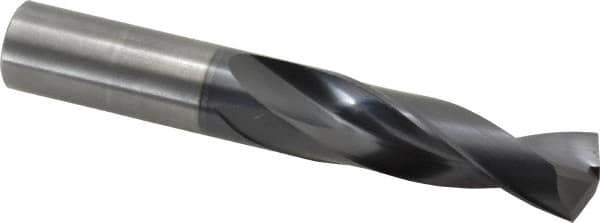 Accupro - 3/4" 140° Solid Carbide Jobber Drill - AlTiN Finish, Right Hand Cut, Spiral Flute, Straight Shank, 5" OAL, Notched Point - Exact Tool & Supply