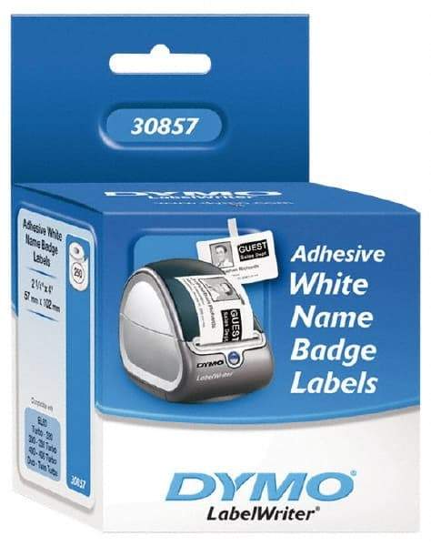 Dymo - 4" Long, White Die Cut Paper with Semi Perm. Adhesive Name Badge Labels - For DYMO LabelWriter Printers - Exact Tool & Supply