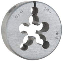 Interstate - 1/4-18 NPS Thread, Round Pipe Die - 2" Outside Diam, High Speed Steel - Exact Tool & Supply