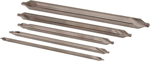 Interstate - 5 Piece, #1 to 5, Plain Edge, High Speed Steel Combo Drill & Countersink Set - 60° Incl Angle, 5 to 4" OAL, Double End - Exact Tool & Supply