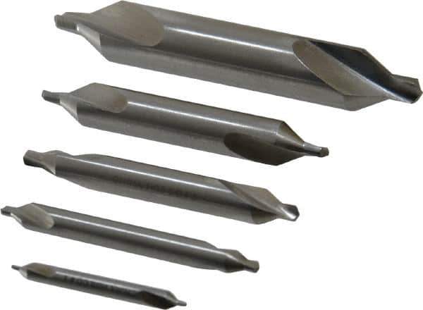 Interstate - 5 Piece, #1 to 5, Plain Edge, Cobalt Combo Drill & Countersink Set - 60° Incl Angle, Double End - Exact Tool & Supply