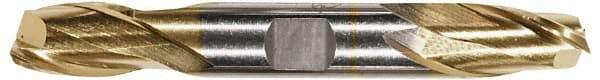 Hertel - 1/8", 3/16" LOC, 3/8" Shank Diam, 2-3/4" OAL, 2 Flute, High Speed Steel Square End Mill - Double End, TiN Finish, Spiral Flute, 30° Helix, Centercutting, Right Hand Cut, Right Hand Flute - Exact Tool & Supply