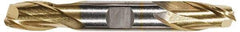 Hertel - 1/8", 3/16" LOC, 3/8" Shank Diam, 2-3/4" OAL, 2 Flute, High Speed Steel Square End Mill - Double End, TiN Finish, Spiral Flute, 30° Helix, Centercutting, Right Hand Cut, Right Hand Flute - Exact Tool & Supply