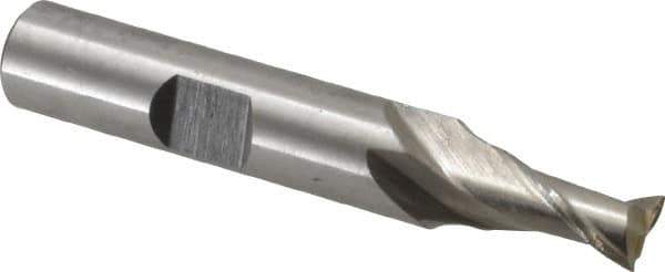 Interstate - 7mm, 9/16" LOC, 3/8" Shank Diam, 2-5/16" OAL, 2 Flute, High Speed Steel Square End Mill - Single End, Uncoated, Spiral Flute, Centercutting, Right Hand Cut, Right Hand Flute - Exact Tool & Supply