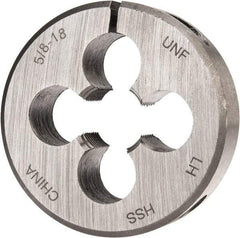 Interstate - 5/8-18 UNF Thread, 2" Outside Diam High Speed Steel Round Die - Left Hand Thread, Adjustable - Exact Tool & Supply