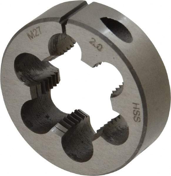 Interstate - M27x2.00 Metric Fine Thread, 2" Outside Diam High Speed Steel Round Die - Right Hand Thread, Adjustable - Exact Tool & Supply