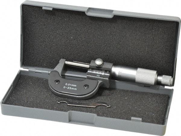 Value Collection - 0 to 25mm Range, 0.01mm Graduation, Mechanical Outside Micrometer - Ratchet Stop Thimble, Digital Counter - Exact Tool & Supply