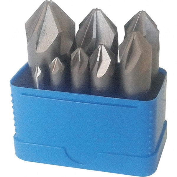 Interstate - 8 Piece, 1/4 to 1" Head Diam, 90° Included Angle, Single End Countersink Set - Exact Tool & Supply