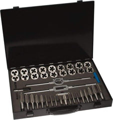 Interstate - 1/8-27 to 3/4-16 Tap, NPT, UNC, UNF, Tap and Die Set - Bright Finish High Speed Steel, High Speed Steel Taps, Plug Taps, Nonadjustable, 41 Piece Set with Plastic Case - Exact Tool & Supply