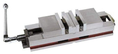Interstate - 6-1/4" Jaw Width, 4" Jaw Opening Capacity, Horizontal Stationary Machine Vise - Manual Operation, 6,600 Lb Capacity, 2 Stations, 28-3/4" Long x 200mm High x 2" Deep, 2" Jaw Height, Cast Iron - Exact Tool & Supply
