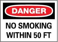 NMC - "Danger - No Smoking Within 50 Feet", 10" Long x 14" Wide, Fiberglass Safety Sign - Rectangle, 0.095" Thick, Use for Accident Prevention - Exact Tool & Supply