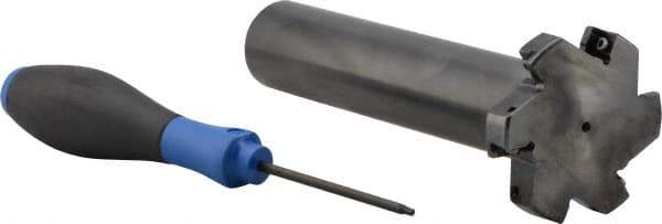 Seco - Shank Connection, 1/2" Cutting Width, 5/8" Depth of Cut, 2-1/2" Cutter Diam, 3 Tooth Indexable Slotting Cutter - 1-1/4" Shank Diam, R335.18 Toolholder, LNK.. 08.. Insert, Right Hand Cutting Direction - Exact Tool & Supply