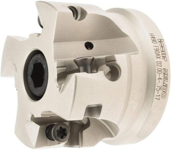 Iscar - 4 Inserts, 2" Cut Diam, 3/4" Arbor Diam, 0.642" Max Depth of Cut, Indexable Square-Shoulder Face Mill - 0/90° Lead Angle, 1.57" High, H490 AN.X 1706 Insert Compatibility, Through Coolant, Series Helido - Exact Tool & Supply