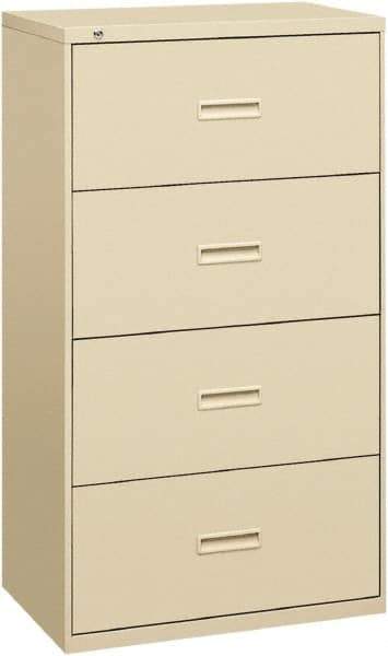 Basyx - 36" Wide x 53-1/4" High x 19-1/4" Deep, 4 Drawer Lateral File - Steel, Putty - Exact Tool & Supply