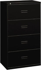 Basyx - 36" Wide x 53-1/4" High x 19-1/4" Deep, 4 Drawer Lateral File - Steel, Black - Exact Tool & Supply