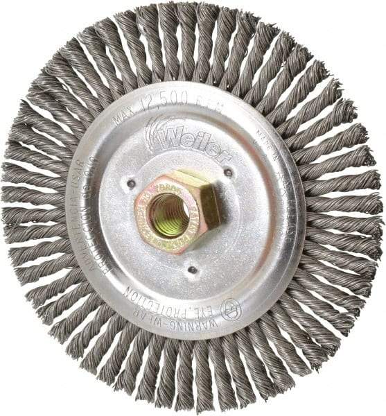 Weiler - 6" OD, 5/8" Arbor Hole, Stringer Bead Steel Wheel Brush - 1/2" Face Width, 1-1/4" Trim Length, 0.023" Filament Diam, 12,500 RPM - Exact Tool & Supply