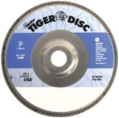Weiler - 36 Grit, 7" Disc Diam, 5/8-11 Center Hole, Type 29 Zirconia Alumina Flap Disc - 8,600 Max RPM, Aluminum Backing, Quick Change Type S Attaching System, Coated - Exact Tool & Supply