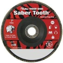 Weiler - 40 Grit, 7" Disc Diam, 7/8" Center Hole, Type 29 Ceramic Flap Disc - 8,600 Max RPM, Phenolic Backing, Arbor Attaching System, Coated - Exact Tool & Supply