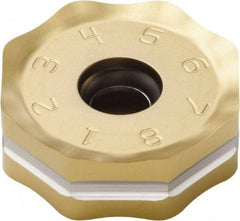 Seco - ONMU090520 ME13 Grade F40M Carbide Milling Insert - TiAlN/TiN Finish, 0.228" Thick, 0.866" Inscribed Circle - Exact Tool & Supply