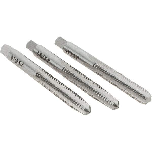 Cle-Line - 1/4-20 UNC, 4 Flute, Bottoming, Plug & Taper, Bright Finish, High Speed Steel Tap Set - Right Hand Cut, 2-1/2" OAL, 1" Thread Length, Series 0404 - Exact Tool & Supply
