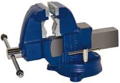 Gibraltar - 3-1/2" Jaw Width x 4" Jaw Opening Capacity, 4-1/2" Throat Depth, Bench & Pipe Combination Vise - 1/8 to 2-1/2" Pipe Capacity, Swivel Base, Bolt Down Attachment, Ductile Iron - Exact Tool & Supply
