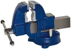 Gibraltar - 3-1/2" Jaw Width x 4" Jaw Opening Capacity, 4-1/2" Throat Depth, Bench & Pipe Combination Vise - 1/8 to 2-1/2" Pipe Capacity, Swivel Base, Bolt Down Attachment, Ductile Iron - Exact Tool & Supply
