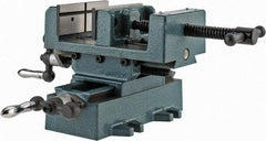 Wilton - 4" Jaw Opening Capacity x 1-3/8" Throat Depth, Horizontal Drill Press Vise - 4" Wide x 1-3/8" High Jaw, Cross Slide Base, Standard Speed, 7" OAL x 5-3/4" Overall Height, Cast Iron - Exact Tool & Supply