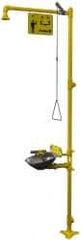 Bradley - 1-1/4" Inlet, 26 GPM shower Flow, Drench shower, Eye & Face Wash Station - Bowl, Triangular Pull Rod & Push Flag Activated, Galvanized Steel Pipe, Plastic Shower Head, 3 GPM Bowl Flow, Corrosion Resistant, Top or Mid Supply - Exact Tool & Supply