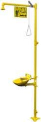 Bradley - 1-1/4" Inlet, 26 GPM shower Flow, Drench shower & Eyewash Station - Bowl, Triangular Pull Rod & Push Flag Activated, Galvanized Steel Pipe, Plastic Shower Head, 0.4 GPM Bowl Flow, Corrosion Resistant, Top or Mid Supply - Exact Tool & Supply