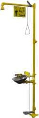 Bradley - 1-1/4" Inlet, 26 GPM shower Flow, Drench shower, Eye & Face Wash Station - Bowl, Triangular Pull Rod, Push Flag & Foot Treadle Activated, Galvanized Steel Pipe, Plastic Shower Head, 3 GPM Bowl Flow, Corrosion Resistant, Top or Mid Supply - Exact Tool & Supply