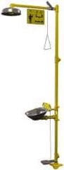 Bradley - 1-1/4" Inlet, 26 GPM shower Flow, Drench shower & Eyewash Station - Bowl, Triangular Pull Rod, Push Flag & Foot Treadle Activated, Galvanized Steel Pipe, Plastic Shower Head, 0.4 GPM Bowl Flow, Corrosion Resistant, Top or Mid Supply - Exact Tool & Supply