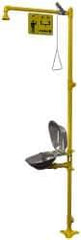 Bradley - 1-1/4" Inlet, 26 GPM shower Flow, Drench shower & Eyewash Station - Bowl, Triangular Pull Rod & Push Flag Activated, Galvanized Steel Pipe, Plastic Shower Head, 0.4 GPM Bowl Flow, Corrosion Resistant, Top or Mid Supply - Exact Tool & Supply