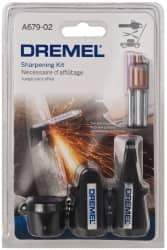 Dremel - 8 Piece Aluminum Oxide Garden/Lawn Mower/Chain Saw Sharpener, Gauge, Spacers, Wrench and Stones Kit - Exact Tool & Supply