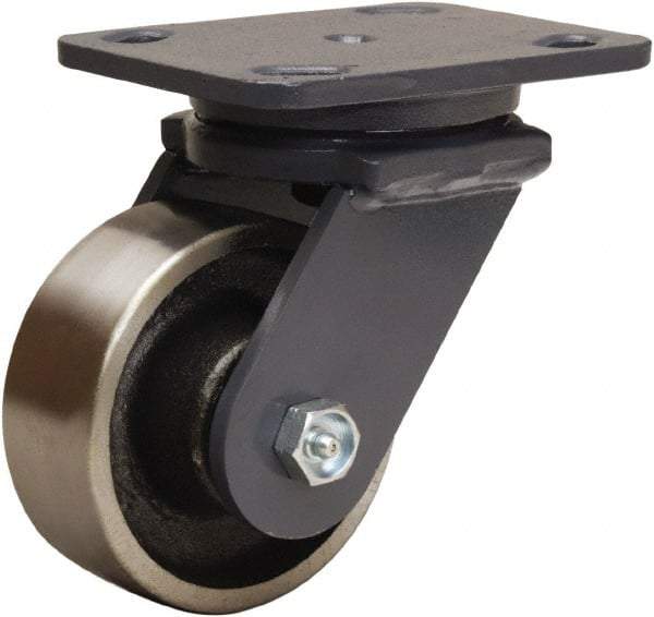 Hamilton - 4" Diam x 1-1/2" Wide x 5-5/8" OAH Top Plate Mount Swivel Caster - Forged Steel, 1,400 Lb Capacity, Straight Roller Bearing, 4 x 5" Plate - Exact Tool & Supply