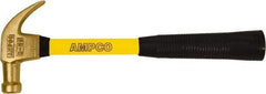Ampco - 1-1/4 Lb Head, Curved Claw Hammer - 14" OAL, Aluminum Bronze Head, 1-1/4" Face Diam, Smooth Face, Fiberglass Handle with Grip - Exact Tool & Supply