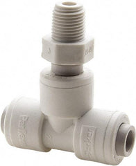 Parker - 1/2" Outside Diam, 1/2 NPTF, Polypropylene Push-to-Connect Tube Male Swivel Branch Tee - 150 Max psi, White - Exact Tool & Supply