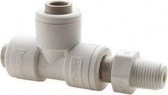 Parker - 1/2" Outside Diam, 3/8 NPTF, Polypropylene Push-to-Connect Tube Male Swivel Run Tee - 150 Max psi, White - Exact Tool & Supply