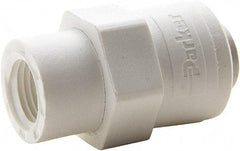 Parker - 1/2" Outside Diam, 3/8 NPTF, Polypropylene Push-to-Connect Tube Female Connector - 150 Max psi, White - Exact Tool & Supply