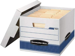 BANKERS BOX - 1 Compartment, 12 Inch Wide x 15 Inch Deep x 10 Inch High, File Storage Box - 1 Ply Bottom, 1 Ply End, 1 Ply Side, White and Blue - Exact Tool & Supply