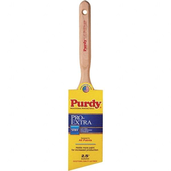 Purdy - 2-1/2" Angled Nylon/Polyester General Purpose Paint Brush - 3-3/16" Bristle Length, 7-1/4" Wood Fluted Handle - Exact Tool & Supply