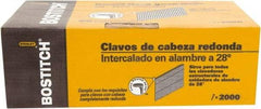 Stanley Bostitch - 12 Gauge 0.113" Shank Diam 2" Long Framing Nails for Power Nailers - Steel, Bright Finish, Ring Shank, Angled Stick Wire Collation, Round Head, Diamond Point - Exact Tool & Supply