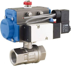 BONOMI - 1" Pipe, 1,000 psi WOG Rating 316 Stainless Steel Pneumatic Double Acting with Solenoid Actuated Ball Valve - PTFE Seal, Full Port, 150 psi WSP Rating, NPT End Connection - Exact Tool & Supply