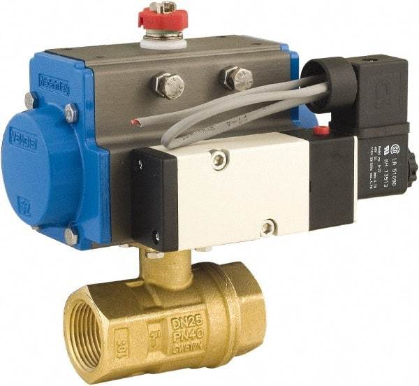 BONOMI - 4" Pipe, 600 psi WOG Rating Brass Pneumatic Double Acting with Solenoid Actuated Ball Valve - PTFE Seal, Full Port, 150 psi WSP Rating, NPT End Connection - Exact Tool & Supply
