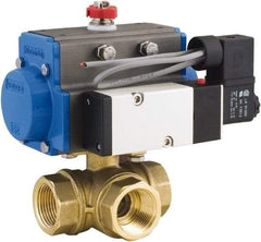 BONOMI - 1/2" Pipe, 400 psi WOG Rating Brass Pneumatic Spring Return with Solenoid Actuated Ball Valve - PTFE Seal, Standard Port, 100 psi WSP Rating, NPT End Connection - Exact Tool & Supply