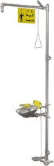 Bradley - 1-1/4" Inlet, 22 GPM shower Flow, Drench shower, Eye & Face Wash Station - Bowl, Triangular Pull Rod, Push Handle & Foot Pedal Activated, Stainless Steel Pipe, 316 Stainless Steel Shower Head, 5.1 GPM Bowl Flow, Corrosion Resistant - Exact Tool & Supply